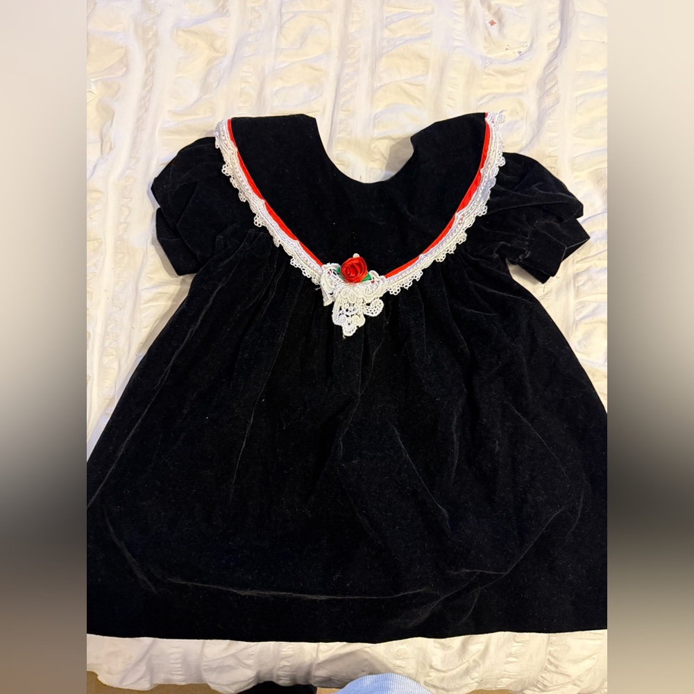 Jo Lene Vintage Elegant Kids Velvet Dress with Red and White Accents